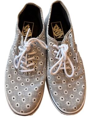 Vans White and Black Floral Eyelet Canvas Sneakers